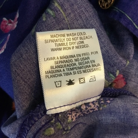 JACLYN Smith XL royal blue floral button down roll sleeve top - Picture 7 of 16